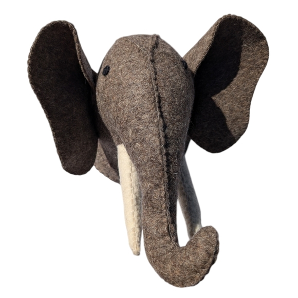 ELEPHANT Wool Felted Mud Pie Head Bust Wall Mount Decor - Picture 8 of 8
